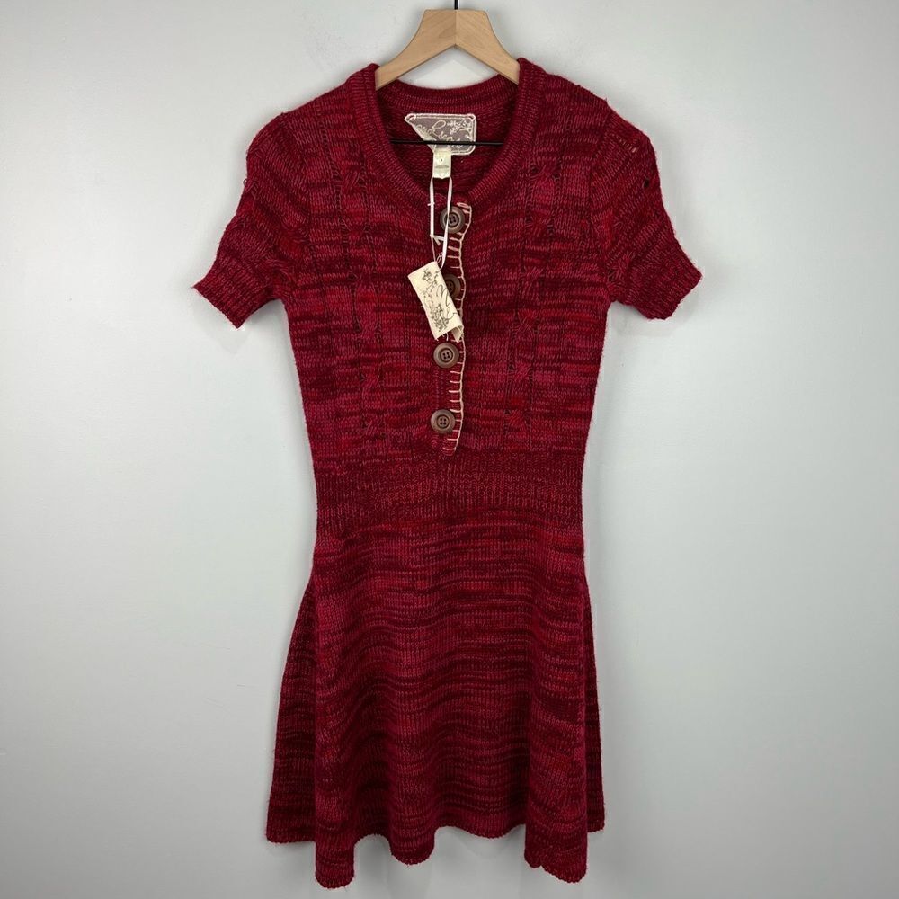 Anthropologie Nick & Mo Red Sweater Dress with Buttons S NWT